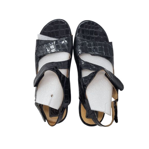 Clarks Artisan Sandals Womens size 8.5M Black Patent Leather Strappy Slingback - Picture 4 of 9